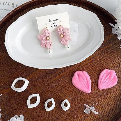 meeeyya Flower Petal Clay Cutters for Earrings Making, 4pcs Clay Cutters with 1pcs Petal Press Polymer Clay Mold, for Polymer Clay Jewelry Making - Image 2