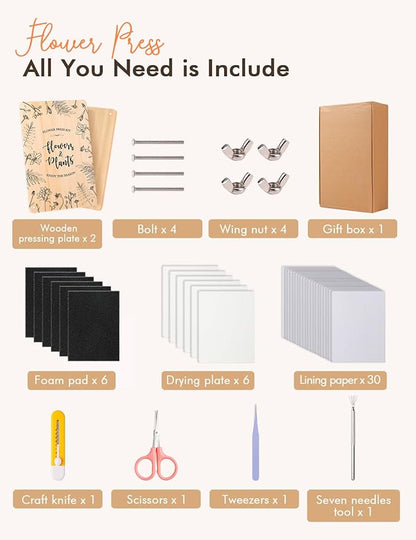 wtisan Flower Press Kit: Wooden Flowers Pressing for Adults, 6 Layers 10.6"x6.9" DIY Wedding Bouquet Flowers Preservation, Pressed Flower Kits Gift for Nature Drying Lovers