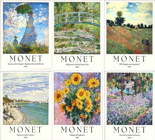 6 Pack Monet Paint by Numbers Kit for Adults Beginner (Without Frame) by KICHANG