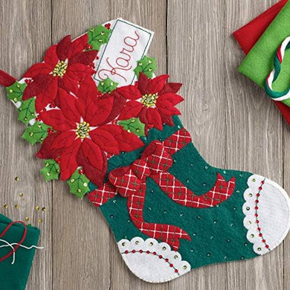 Bucilla 86705 Felt Applique Stocking Kit, 18", Christmas Poinsettia, - Image 2