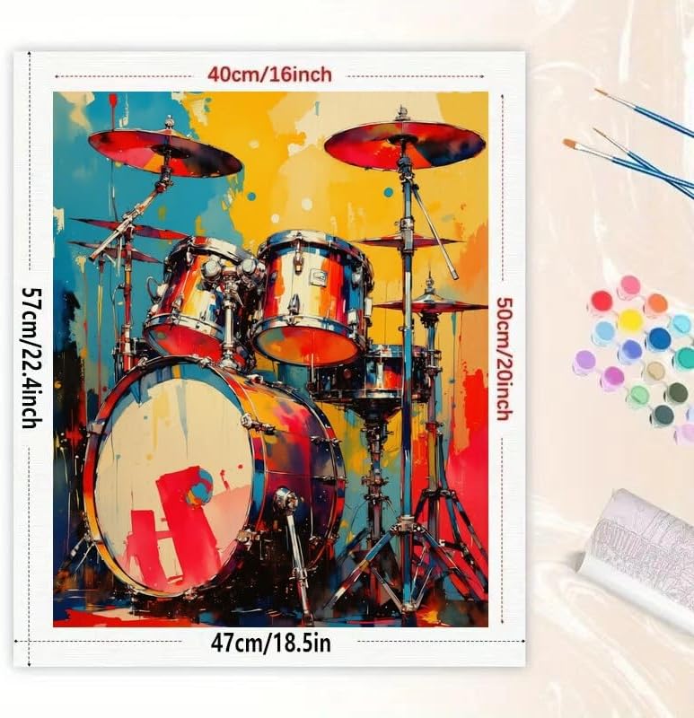Music Paint by Numbers Kit for Adults – DIY Colorful Drum Set Painting on Canvas 16x20 Inches, Acrylic Paint Set for Beginners, Artistic Wall Art for Home Decoration or Gifts - Image 2
