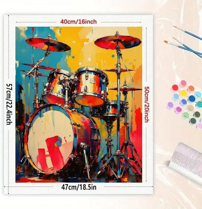 Music Paint by Numbers Kit for Adults – DIY Colorful Drum Set Painting on Canvas 16x20 Inches, Acrylic Paint Set for Beginners, Artistic Wall Art for Home Decoration or Gifts - Image 2
