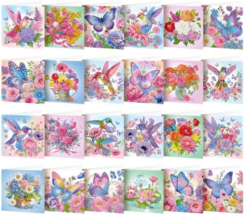 Saillong 24 Pack Butterfly Diamond Painting Greeting Card with Envelopes by Saillong
