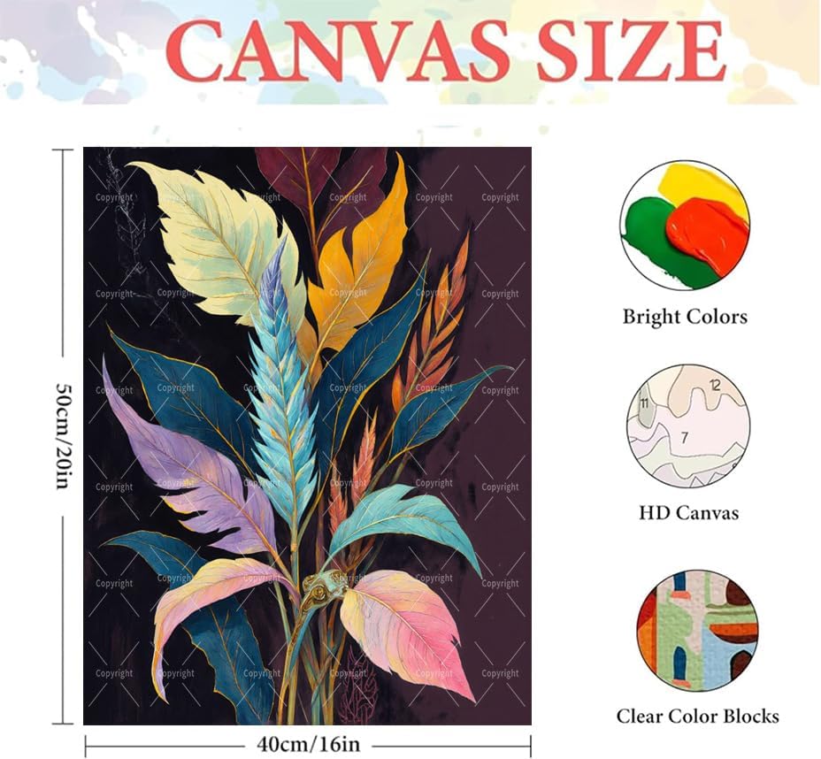 Sceorixa Botanical Paint By Numbers Kit for Adults - DIY Colorful Leaves Painting On Canvas 16X20 in, Acrylic Paint Set, Suitable for Beginners, Living Room Art for Home Decoration Or Gifts, Unframed - Image 2