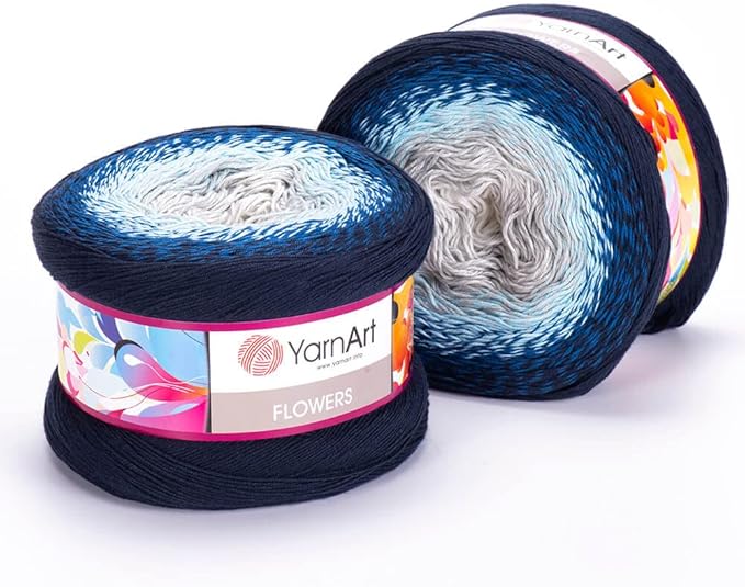 2 Skein/Pack Yarnart Flowers Gradient Yarn, Each Ball 8.8 Oz (250gr) / 1094 Yards (1000m), 55% Cotton 45% Acrylic, Superfine Fingering Weight for Knitting and Crochet, 261 - Dark Blue Gray