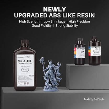 ELEGOO ABS-Like 3D Printer Resin 3.0, 405nm UV Curing Photopolymer Resina for Mars Saturn Jupiter MSLA DLP LCD Impresora with High Strength and Toughness, Low Viscosity, Clear Blue 2000g
