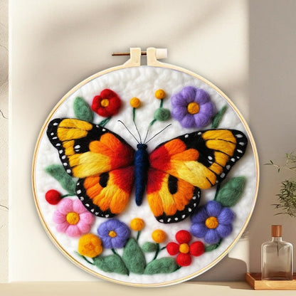 YEESAM ART Needle Felting Picture Kits Butterfly Garden for Beginners Adults, DIY Wool Felt Painting Starter Kit with Frame and Tools for Home Decor by YEESAM+ART