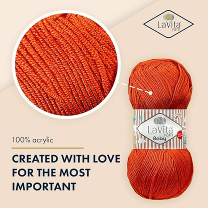 LaVita Baby Premium Anti-Pill Acrylic Yarn - 820 Yards, 3 x 3.5 oz - Warm, Airy Fiber with Silky Texture - Oeko-TEX Certified, Durable, Lightweight, Long-Lasting, Solid Pastel Colors - 3 Skeins Pack