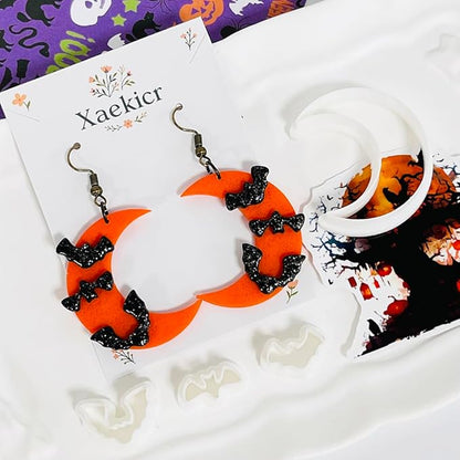 Halloween Moon Bat Polymer Clay Cutters Set – 4pcs Clay Earring Cutters for DIY Polymer Clay Jewelry Making, Clay Tools and Molds for Earrings