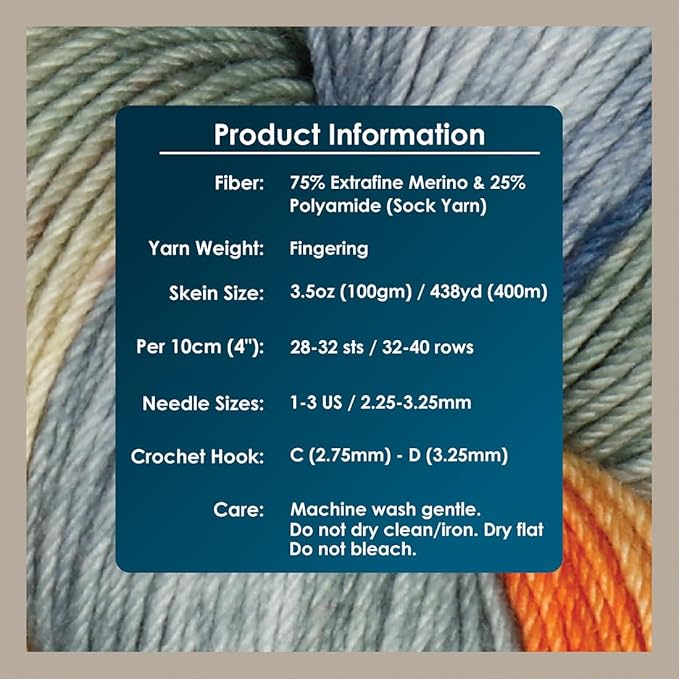 KnitPro Symfonie Hand Dyed Yarn | Extra Fine Merino Wool & Polyamide Blend for Knitting & Crocheting, Fingering Weight, Oeko-TEX Certified 400m, 100g Skein | Terra Variegated Newyork Newyork