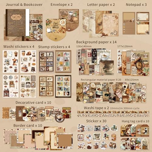 emmoolife Scrapbooking Supplies Kit, Coffee Vintage Aesthetic Scrapbook Kit for Bullet Junk Journal, DIY Journaling Supplies with Coffee Bean Cup, Latte Art, Birthday Craft Gift for Teen Girl Women - Image 2