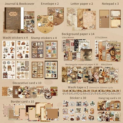 emmoolife Scrapbooking Supplies Kit, Coffee Vintage Aesthetic Scrapbook Kit for Bullet Junk Journal, DIY Journaling Supplies with Coffee Bean Cup, Latte Art, Birthday Craft Gift for Teen Girl Women - Image 2