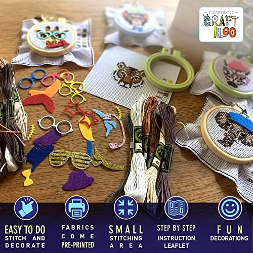 Safari Cross Stitch Kits for Kids - 5 Stamped Beginner Needlepoint Sets - Image 2