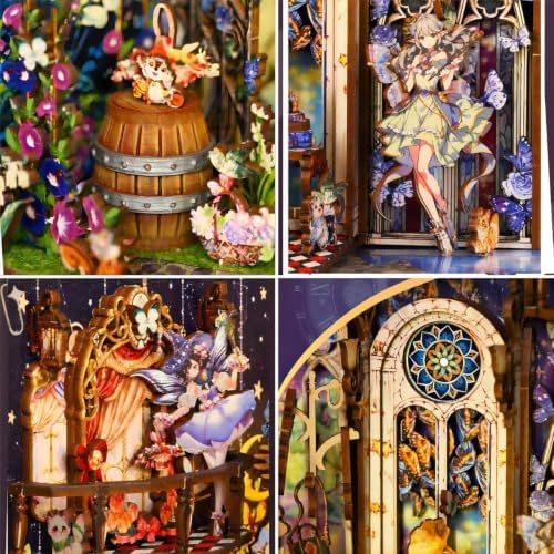 DIY Book Nook Kit, DIY Miniature Dollhouse Booknook Kit, 3D Wooden Puzzle Bookend Bookshelf Insert Decor with LED Light for Teens and Adults - Image 6
