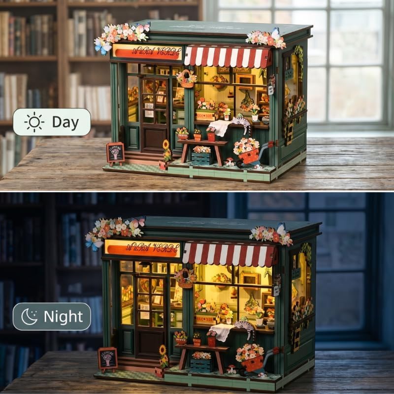 DIY Book Nook Kits for Adults, Book Nook Decor with Led Light, Miniature House Kit, 3d Wooden Puzzle Books Nooks Cats Garden Coffee Shop, Mini Dollhouse Kit for Bookshelf, Adult Craft Kits Gift - Image 5