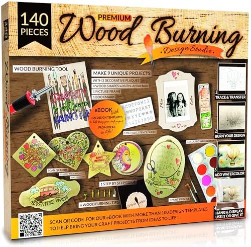 Scissor-Tailed Beginners Wood Burning Kit 140 Pieces. Best Gift Idea for Art & Craft Kit Lovers. Woodburning DIY Hobby Kits with 9 Large Wooden Plaques to Make Unique Wood Burning Projects - Image 2