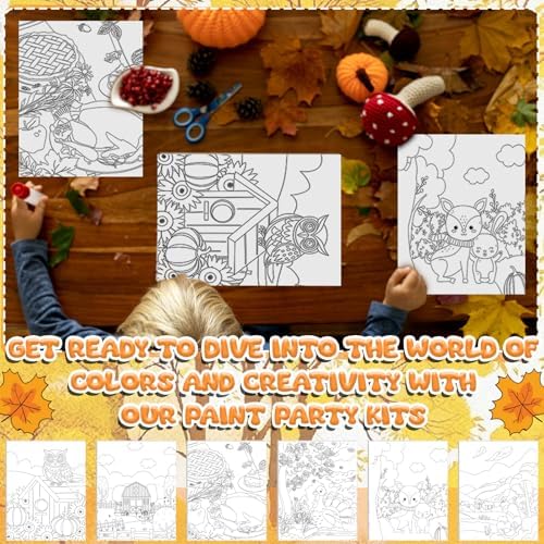 Sherr 75 Pcs Thanksgiving Pre Drawn Painting Canvas Kit for Adults 8 x 10 Inch 15 Set Autumn Pre Painted Canvas Sip and Paint Party Favors Set for Adults Fall Paint Party(Harvest Style) - Image 5