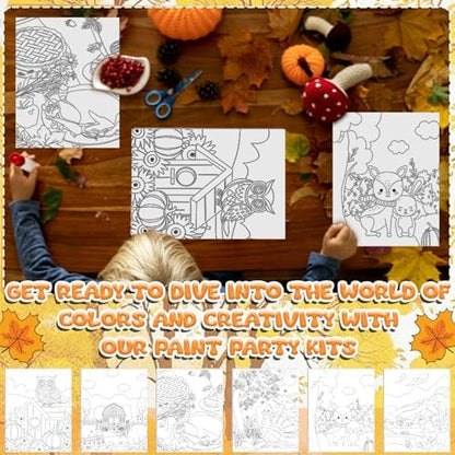 Sherr 75 Pcs Thanksgiving Pre Drawn Painting Canvas Kit for Adults 8 x 10 Inch 15 Set Autumn Pre Painted Canvas Sip and Paint Party Favors Set for Adults Fall Paint Party(Harvest Style) - Image 5