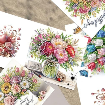 TDFERAN 6 Pack Diamond Painting All Occasion Card Assortment with Envelopes Diamond Art Kits Birthday Greeting Cards All Occasion Birthday Cards Sympathy Cards Thinking of You Cards Flowers - Image 5