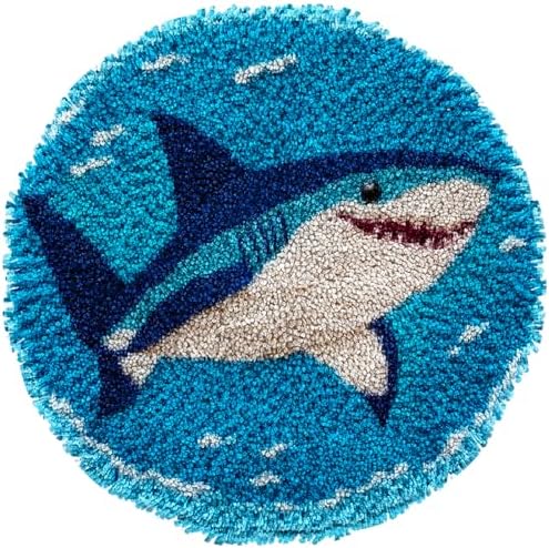 Latch Hook Rug Kit Cute Sea Shark Easy for Beginners Round Shape Carpet Crochet Yarn Craft Mini Rug DIY Hook and Latch Little Tapestry for Home Decor 30x30cm-1 by Unknown