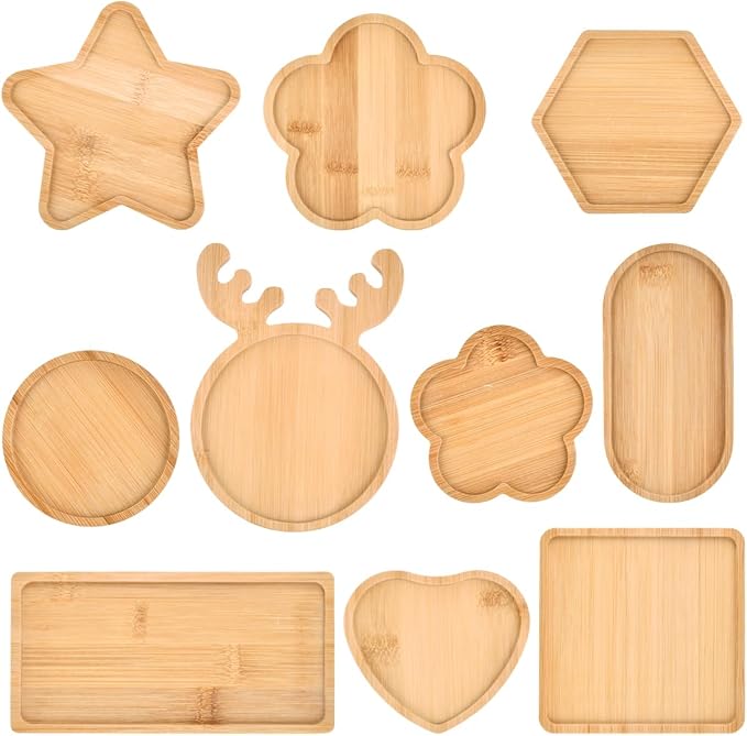 BUYGOO 10Pcs DIY Wooden Mosaic Tiles Coasters Assorted Shapes, Blank Base Trays, Drinking Cup Coaster, Plant Coaster, Art Plate, DIY Mosaic Supplies for Arts and Crafts Home Decor