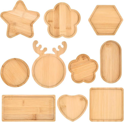 BUYGOO 10Pcs DIY Wooden Mosaic Tiles Coasters Assorted Shapes, Blank Base Trays, Drinking Cup Coaster, Plant Coaster, Art Plate, DIY Mosaic Supplies for Arts and Crafts Home Decor
