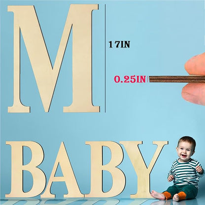 17 Inch Unfinished Wood Letter for Wall Decor, Paintable Thick Wooden Letter for DIY Craft Projects, Blank Wood Alphabet Letter for Birthday, Parties, Wedding, Christmas Home Decoration (Letter M)