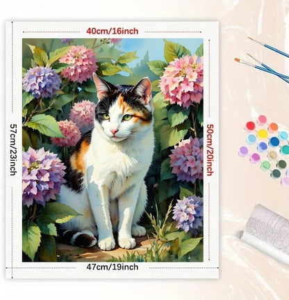 TAOPAOLAB Calico Cat in Garden Paint by Numbers Kit for Adults - DIY Tricolor Cat with Hydrangeas Painting on Canvas 16x20In, Acrylic Paint Set, Suitable for Beginners, Art for Home Decoration/Gifts - Image 2