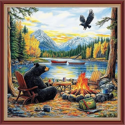 Dooxvey Cross Stitch Kits for Adults Beginners,Full Range of Cross-Stitch Stamped Kits Needlepoint Kits for Beginners Embroidery Kits 11CT Cross Stitch Patterns-Lakeside Bear Scenery 18x18 inch by DooxveyStampedEmbroideryKit