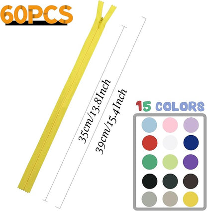 Invisible Zippers, DOITEM 30pcs 14 Inch Invisible Multicolor Nylon Coil Zippers for Sewing and Crafts 15 Colors