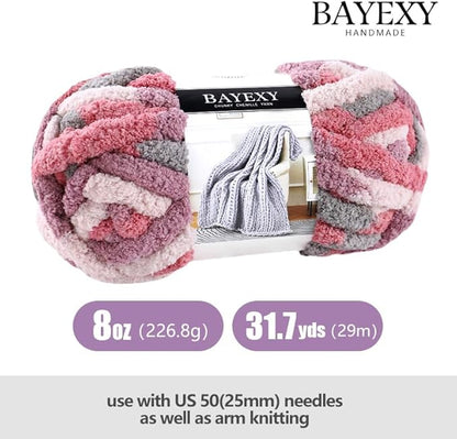 Chunky Chenille Yarn for Hand Knitting 8 Jumbo Pack Jumbo Chunky Yarn for Hand Soft Blanket Knitting, Bulky Thick Fluffy Yarn for Crocheting (Cherry Blossom)