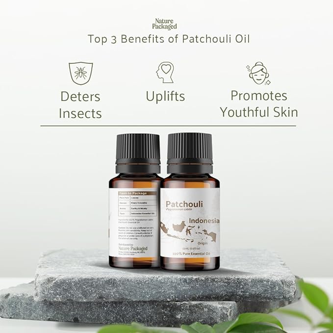 Nature Packaged Dark Patchouli Essential Oil - Direct from Java Indonesia Natural Repellent Aceite de Pachulí - Aromatherapy and Premium Therapeutic Grade - Ideal for Body & Candle-Making (8oz)