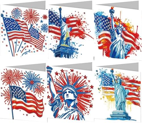jinglinhh 6pcs Flag Statue of Liberty Fireworks Diamond Art Painting Greeting Cards with Envelopes, DIY Card Making Kits for Adults, Diamond Art Postcards Christmas Cards Craft Gifts by Unknown