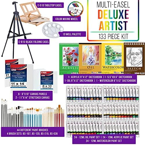 U.S. Art Supply 133-Piece Artist Painting Kit - Aluminum & Wood Easel - Image 2