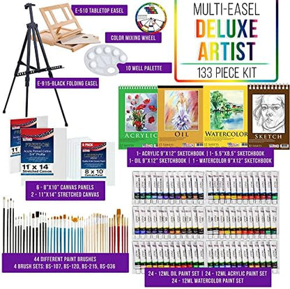 U.S. Art Supply 133-Piece Artist Painting Kit - Aluminum & Wood Easel - Image 2