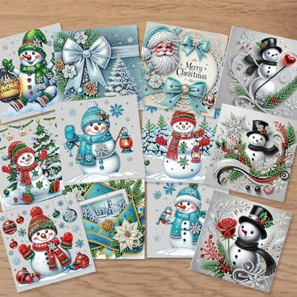 12Pack Flower Diamond Painting Greeting Card Kits DIY 5D Diamond Art with Envelopes & Rhinestones,Christmas Creative Birthday Gifts for Adults, Family, Friends (Snowman) - Image 3