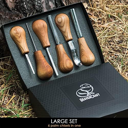 BeaverCraft Wood Carving Gouges Kit SC05 - Wood Carving Chisels Set with Palm Gouge & Flat Straight Chisel, Rounded Short Bent, V-chisels - Whittling Knives, Tools for Beginners and Profi Carvers - Image 2