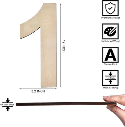 12 Inch Wooden Number 1, 1/4 Inch Thick Large Unfinished Wood Number for Home Wall Decor, DIY Crafts