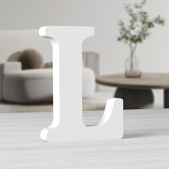 AOCEAN 10 Inch White Big Wood Letters, Unfinished Wooden Letters for Wall Decor Decorative Standing Letters Slices Sign Board Decoration for Craft Home Party Projects (L)