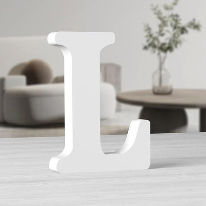AOCEAN 10 Inch White Big Wood Letters, Unfinished Wooden Letters for Wall Decor Decorative Standing Letters Slices Sign Board Decoration for Craft Home Party Projects (L)