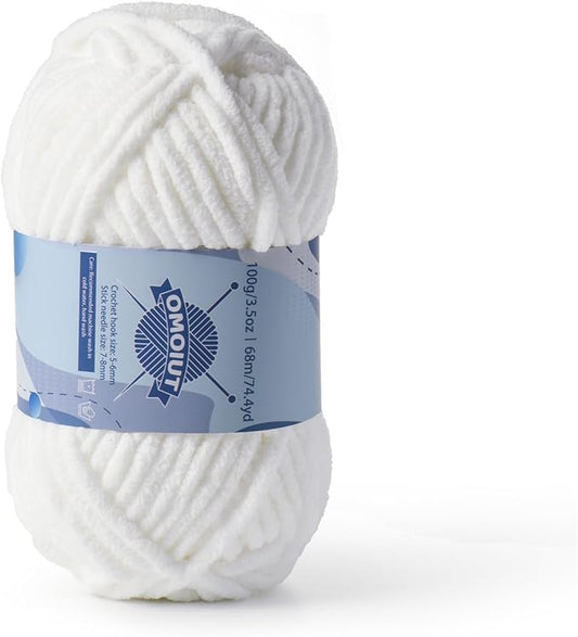 Chunky Chenille Yarn for Crocheting，Baby Yarn for Crocheting Soft Blankets，Bulky Yarns for Crochet Amigurumi，100g (74.3yds) Fluffy Velvet Yarns for Hand Knitting（White）