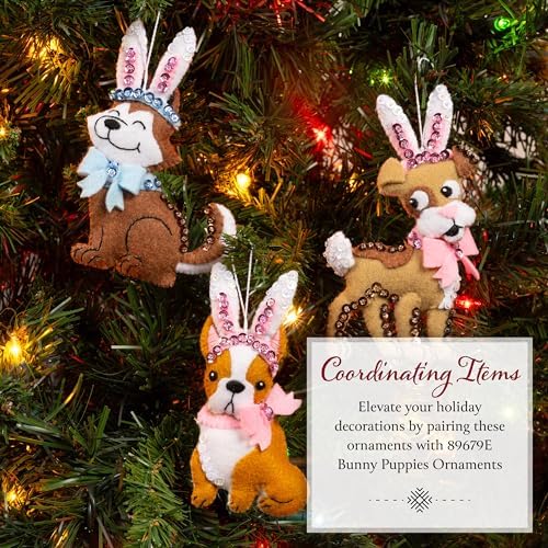 Bucilla Felt Applique 3 Piece Ornament Making Kit, Bunny Kitties, Perfect for DIY Arts and Crafts, 89686E - Image 6