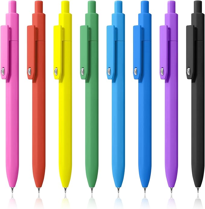 Piochoo Pens, 8 Pack Black Ink Gel Pens Ballpoint Smooth Writing Pens for Journaling, Cute Office Supplies for Nurses Women Teachers