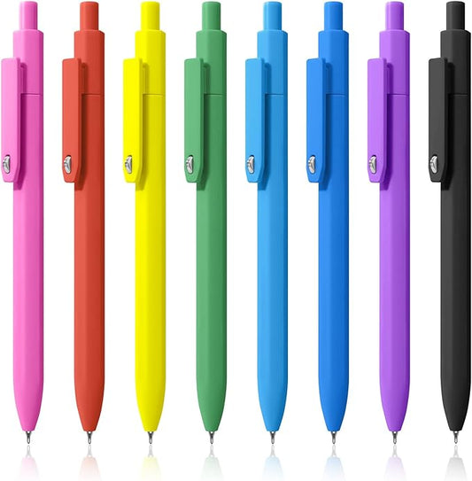 Piochoo Pens, 8 Pack Black Ink Gel Pens Ballpoint Smooth Writing Pens for Journaling, Cute Office Supplies for Nurses Women Teachers
