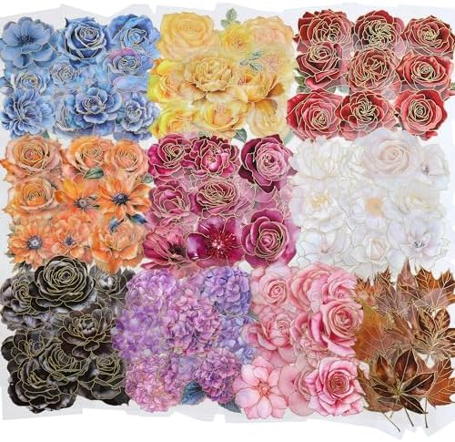 emmoolife Pressed Flower Stickers Set (100 PCS) Large Dried Flowers Themed Resin Sticker Decals Floral Botanical Journaling Stickers for Scrapbook Supplies Bullet Junk Journal Bottles Planner Laptops by emmoolife