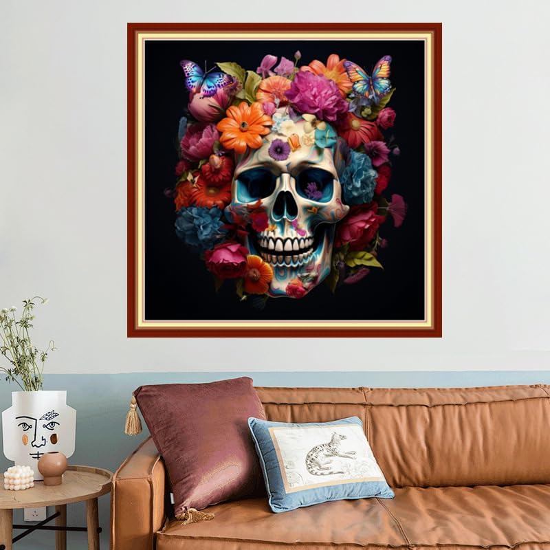 Joyhoor Stamped Cross Stitch Kits for Beginners, Needlepoint Kits for Adults, 11CT Counted Embroidery Kits-Skeleton Flower 18x18 inchs - Image 2