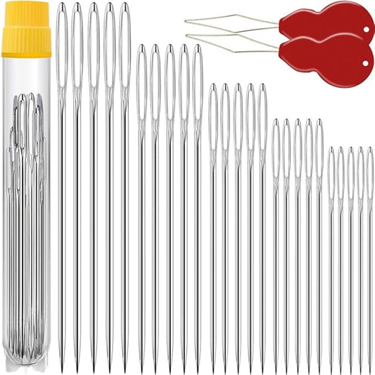Premium Large Eye, Large Gauge Needles for Hand Sewing - Assorted Sizes, Including Embroidery - 25/50 PCs with 2 Threaders