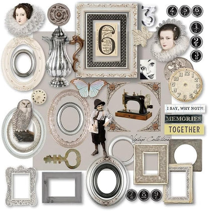 Vintage Junk Journal Items Kit Pre Cut Paper Cards Cutout Cardstock Art Aesthetic Decor Hollow Out Craft Elements Small Embellishments Supplies for Adults Scrapbook Pack (Photo Frame Silvery) by CATaireenforScrapbooking