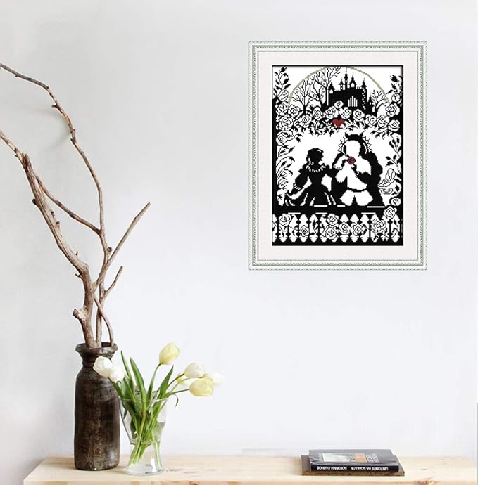 Stamped Cross-Stitch Needlepoint Kits Pre-Printed Patterns for Beginners Adults, Embroidery Cross-Stitching Kit Wall Art Cross Stitch- Fairy Tale Prince and Princess Kits
