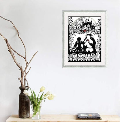 Stamped Cross-Stitch Needlepoint Kits Pre-Printed Patterns for Beginners Adults, Embroidery Cross-Stitching Kit Wall Art Cross Stitch- Fairy Tale Prince and Princess Kits